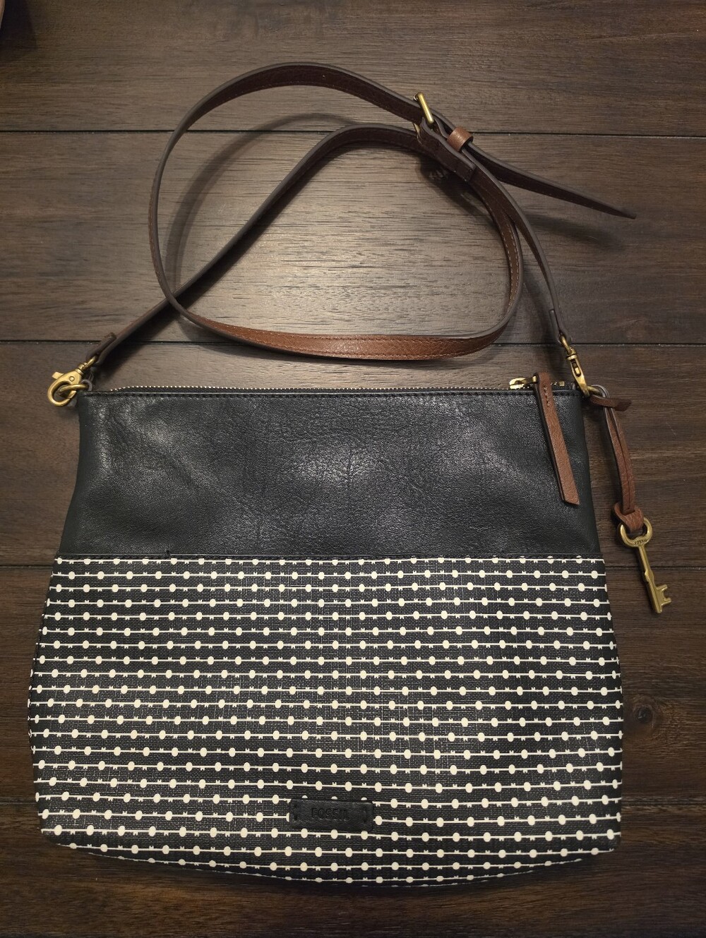 Fossil Black, White & Brown Crossbody Bag